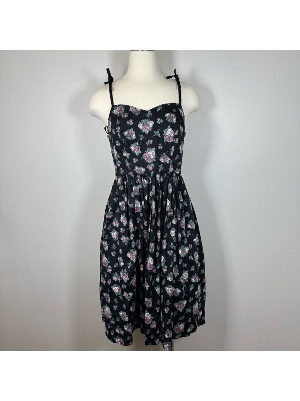 Hell Bunny Black Floral Midi Dress S/M